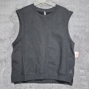 Free People Movement Sweatshirt Tank Pockets Oversized Small Black Logo NEW